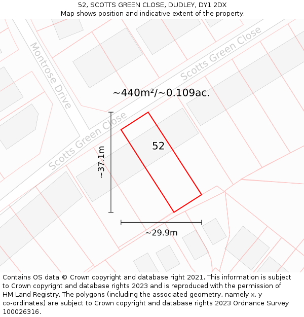 52, SCOTTS GREEN CLOSE, DUDLEY, DY1 2DX: Plot and title map