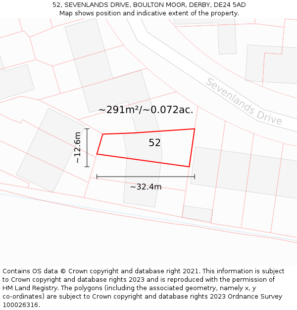 52, SEVENLANDS DRIVE, BOULTON MOOR, DERBY, DE24 5AD: Plot and title map