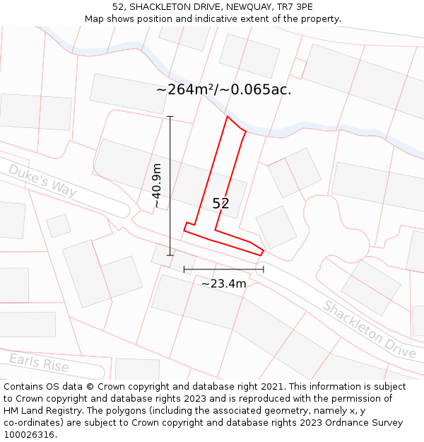 52, SHACKLETON DRIVE, NEWQUAY, TR7 3PE: Plot and title map