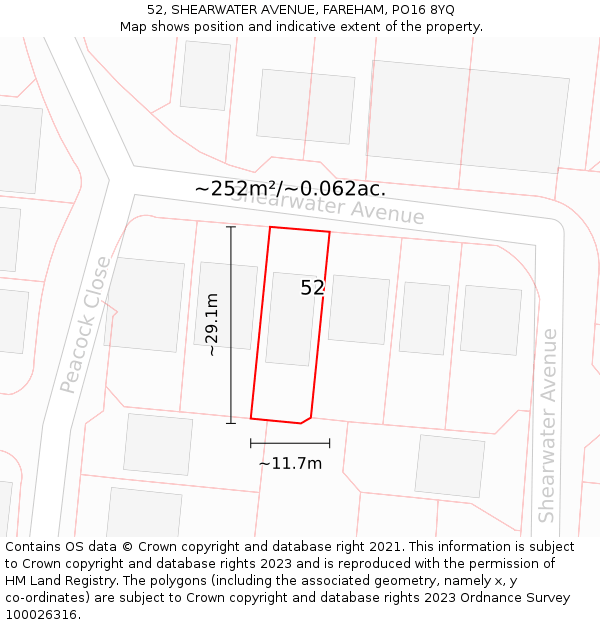 52, SHEARWATER AVENUE, FAREHAM, PO16 8YQ: Plot and title map