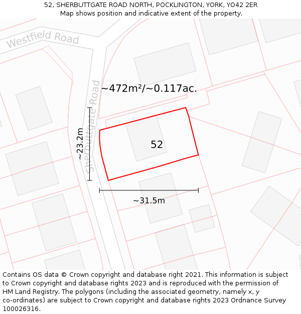 52, SHERBUTTGATE ROAD NORTH, POCKLINGTON, YORK, YO42 2ER: Plot and title map
