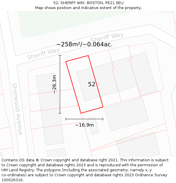 52, SHERIFF WAY, BOSTON, PE21 9EU: Plot and title map