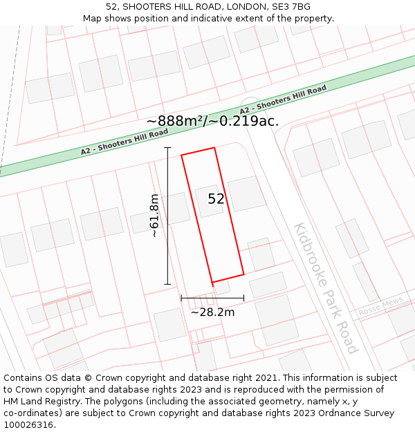 52, SHOOTERS HILL ROAD, LONDON, SE3 7BG: Plot and title map