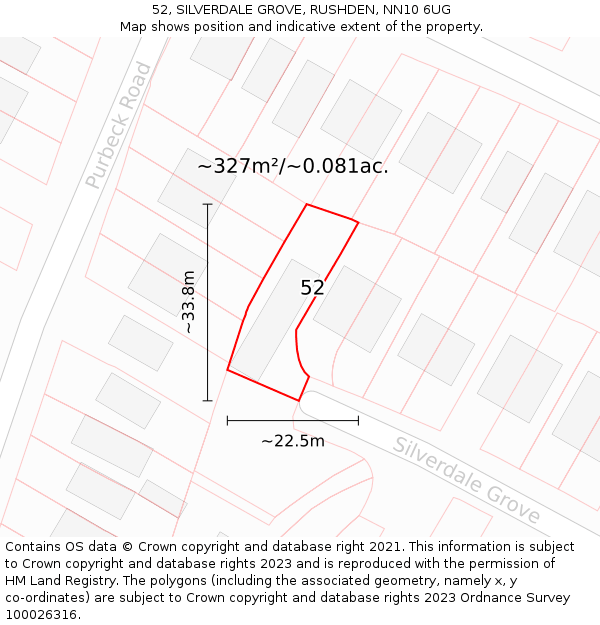 52, SILVERDALE GROVE, RUSHDEN, NN10 6UG: Plot and title map
