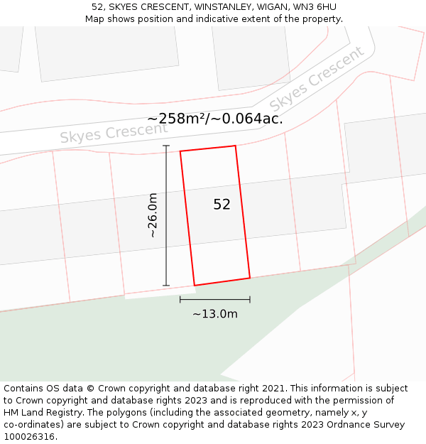 52, SKYES CRESCENT, WINSTANLEY, WIGAN, WN3 6HU: Plot and title map