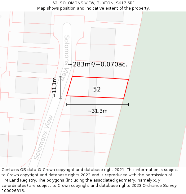 52, SOLOMONS VIEW, BUXTON, SK17 6PF: Plot and title map