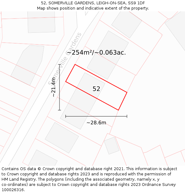 52, SOMERVILLE GARDENS, LEIGH-ON-SEA, SS9 1DF: Plot and title map