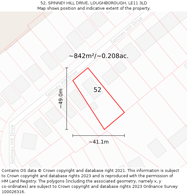 52, SPINNEY HILL DRIVE, LOUGHBOROUGH, LE11 3LD: Plot and title map