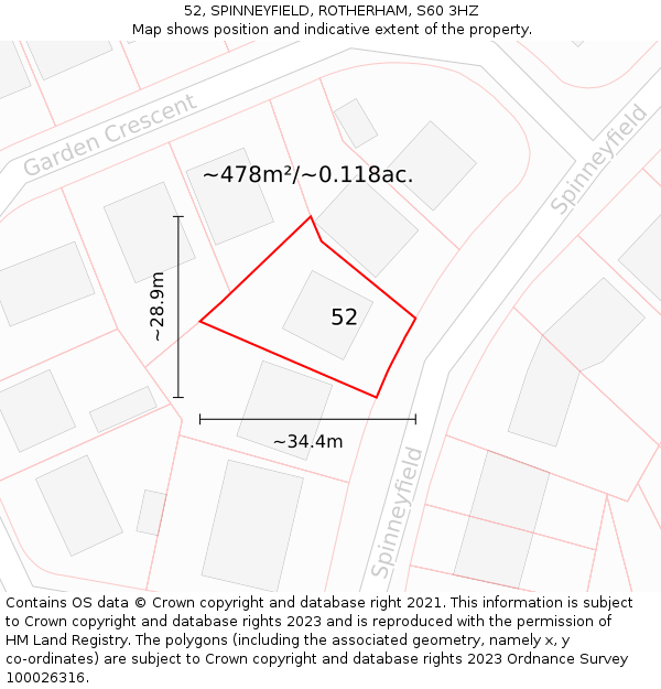 52, SPINNEYFIELD, ROTHERHAM, S60 3HZ: Plot and title map
