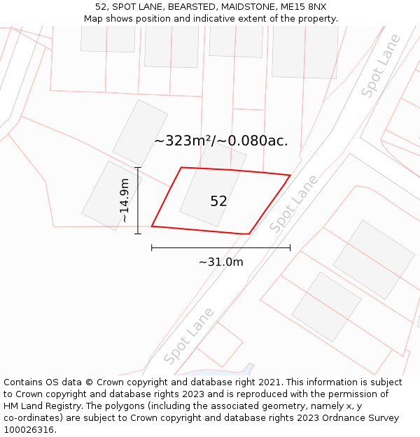 52, SPOT LANE, BEARSTED, MAIDSTONE, ME15 8NX: Plot and title map