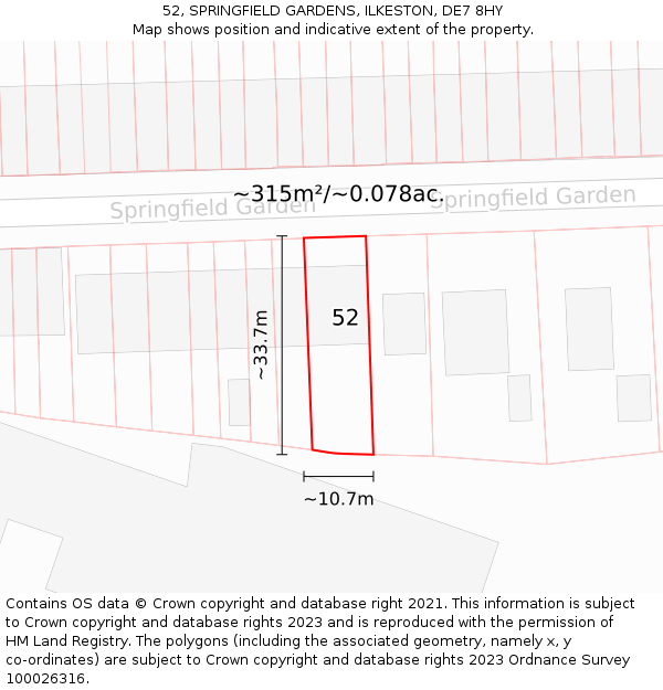 52, SPRINGFIELD GARDENS, ILKESTON, DE7 8HY: Plot and title map