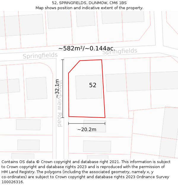 52, SPRINGFIELDS, DUNMOW, CM6 1BS: Plot and title map
