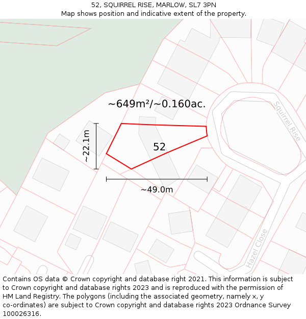 52, SQUIRREL RISE, MARLOW, SL7 3PN: Plot and title map