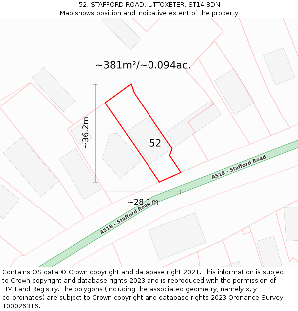 52, STAFFORD ROAD, UTTOXETER, ST14 8DN: Plot and title map