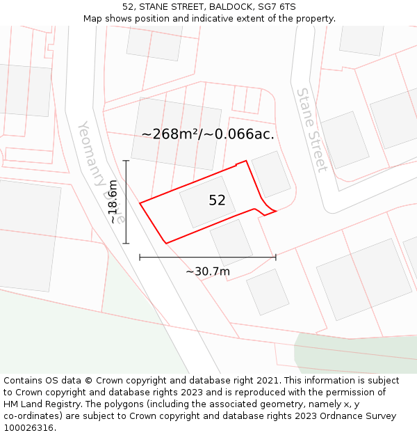 52, STANE STREET, BALDOCK, SG7 6TS: Plot and title map