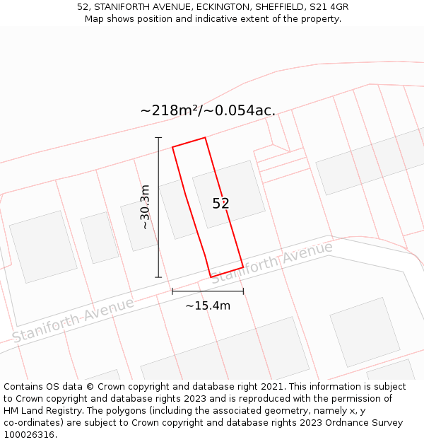 52, STANIFORTH AVENUE, ECKINGTON, SHEFFIELD, S21 4GR: Plot and title map