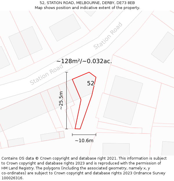 52, STATION ROAD, MELBOURNE, DERBY, DE73 8EB: Plot and title map