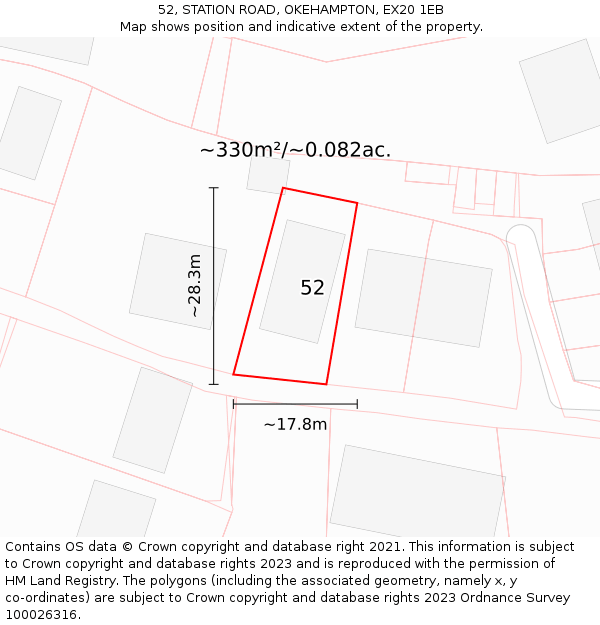 52, STATION ROAD, OKEHAMPTON, EX20 1EB: Plot and title map