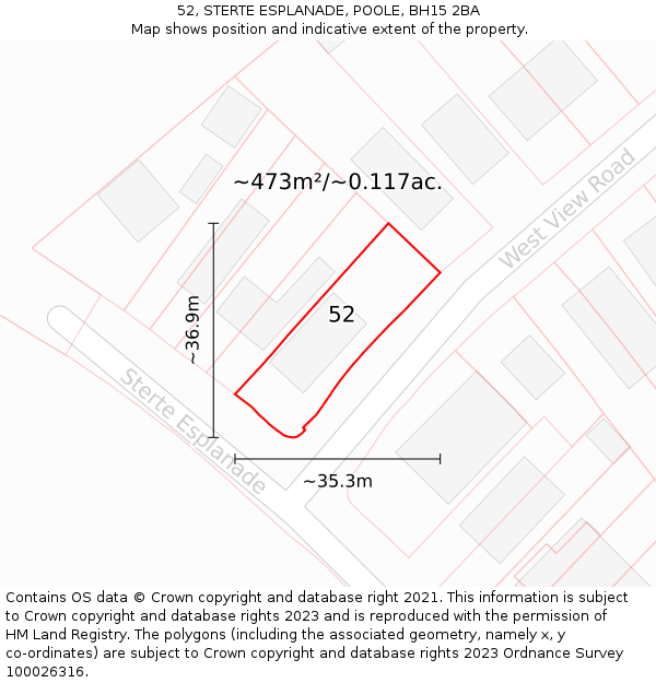 52, STERTE ESPLANADE, POOLE, BH15 2BA: Plot and title map