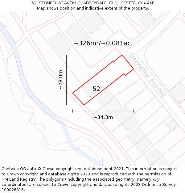 52, STONECHAT AVENUE, ABBEYDALE, GLOUCESTER, GL4 4XE: Plot and title map
