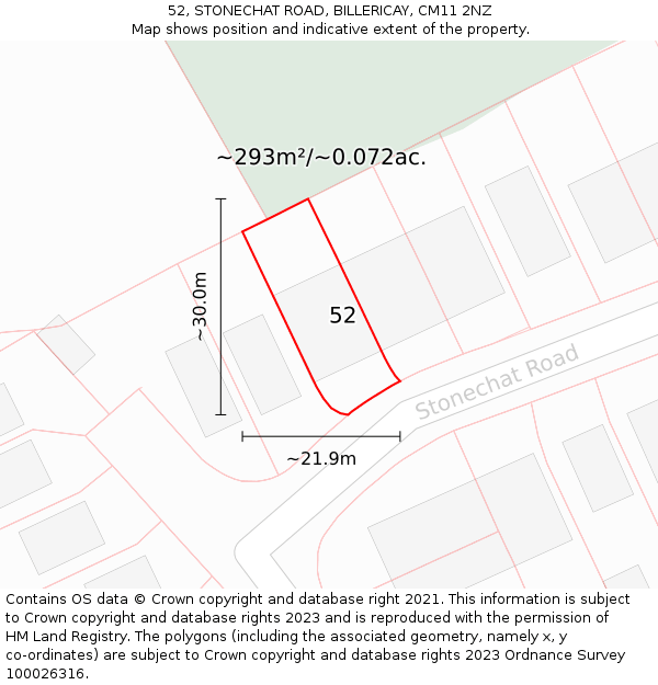52, STONECHAT ROAD, BILLERICAY, CM11 2NZ: Plot and title map