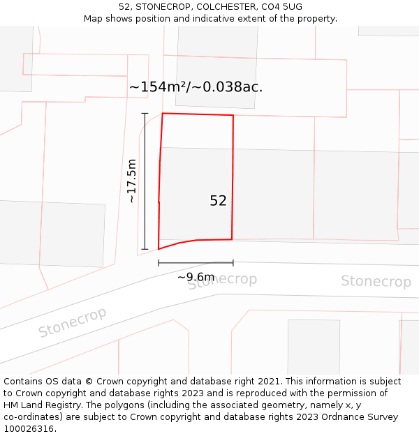 52, STONECROP, COLCHESTER, CO4 5UG: Plot and title map