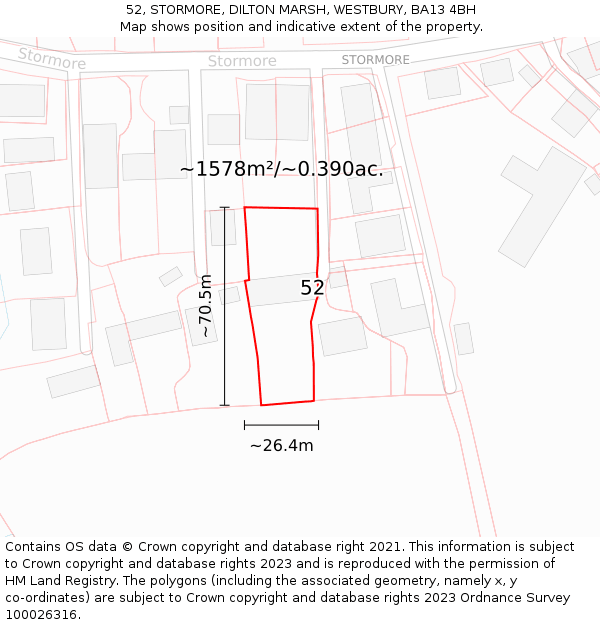 52, STORMORE, DILTON MARSH, WESTBURY, BA13 4BH: Plot and title map