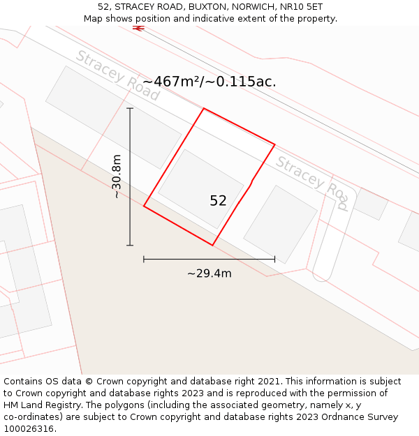 52, STRACEY ROAD, BUXTON, NORWICH, NR10 5ET: Plot and title map
