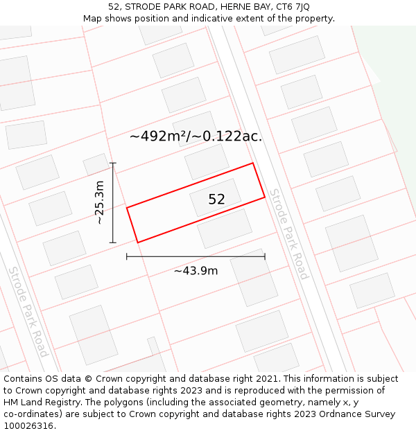52, STRODE PARK ROAD, HERNE BAY, CT6 7JQ: Plot and title map