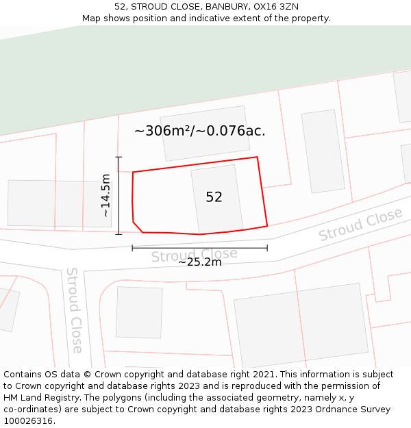 52, STROUD CLOSE, BANBURY, OX16 3ZN: Plot and title map