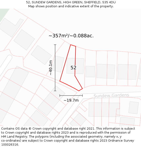 52, SUNDEW GARDENS, HIGH GREEN, SHEFFIELD, S35 4DU: Plot and title map