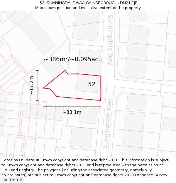 52, SUNNINGDALE WAY, GAINSBOROUGH, DN21 1JE: Plot and title map