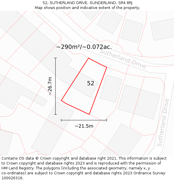 52, SUTHERLAND DRIVE, SUNDERLAND, SR4 8RJ: Plot and title map