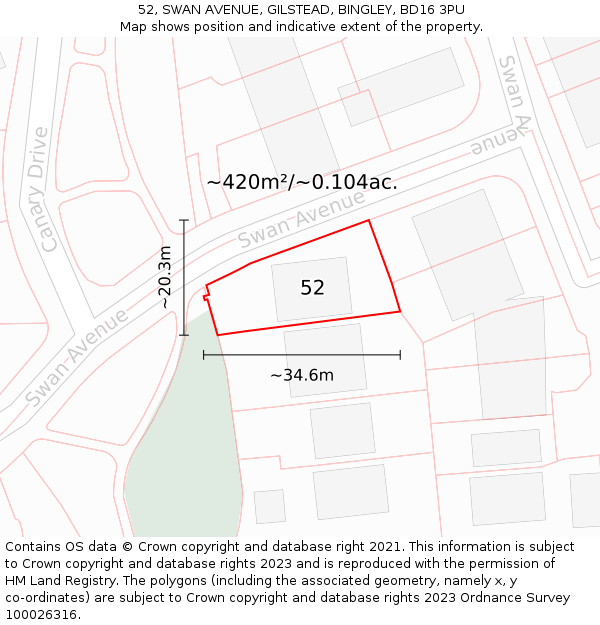 52, SWAN AVENUE, GILSTEAD, BINGLEY, BD16 3PU: Plot and title map