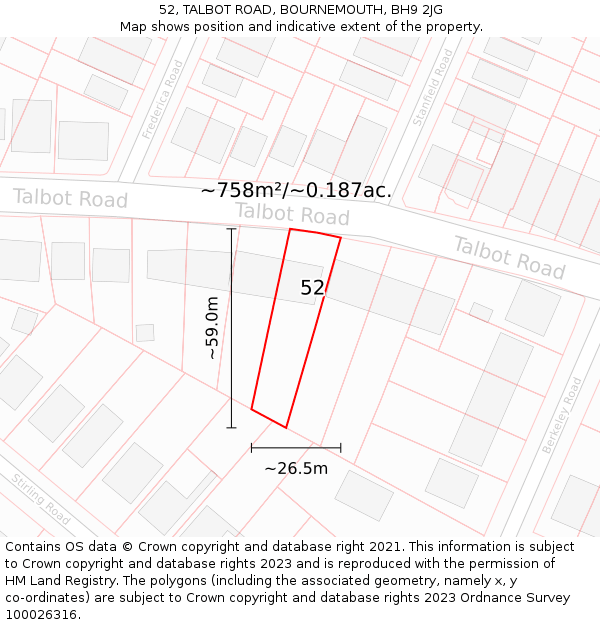 52, TALBOT ROAD, BOURNEMOUTH, BH9 2JG: Plot and title map