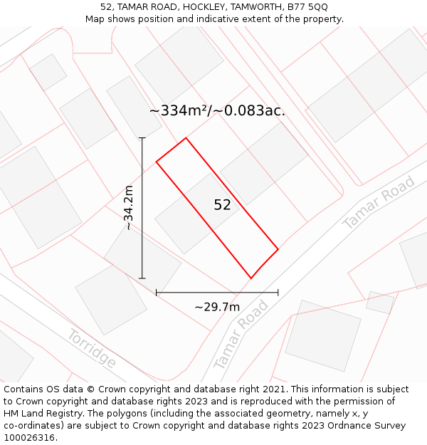 52, TAMAR ROAD, HOCKLEY, TAMWORTH, B77 5QQ: Plot and title map