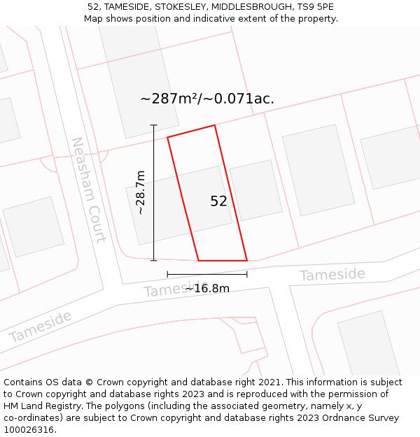 52, TAMESIDE, STOKESLEY, MIDDLESBROUGH, TS9 5PE: Plot and title map