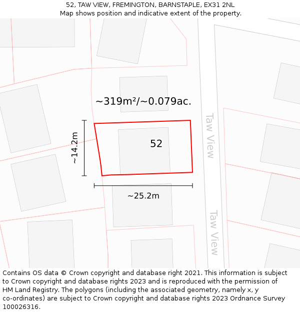 52, TAW VIEW, FREMINGTON, BARNSTAPLE, EX31 2NL: Plot and title map