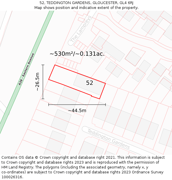52, TEDDINGTON GARDENS, GLOUCESTER, GL4 6RJ: Plot and title map