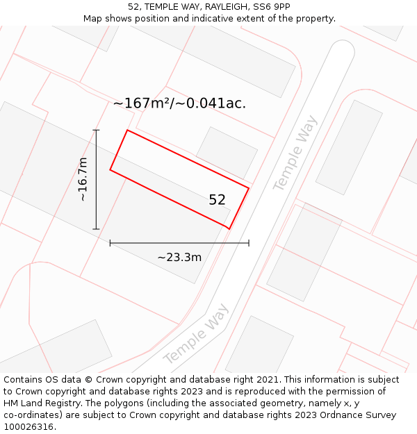 52, TEMPLE WAY, RAYLEIGH, SS6 9PP: Plot and title map