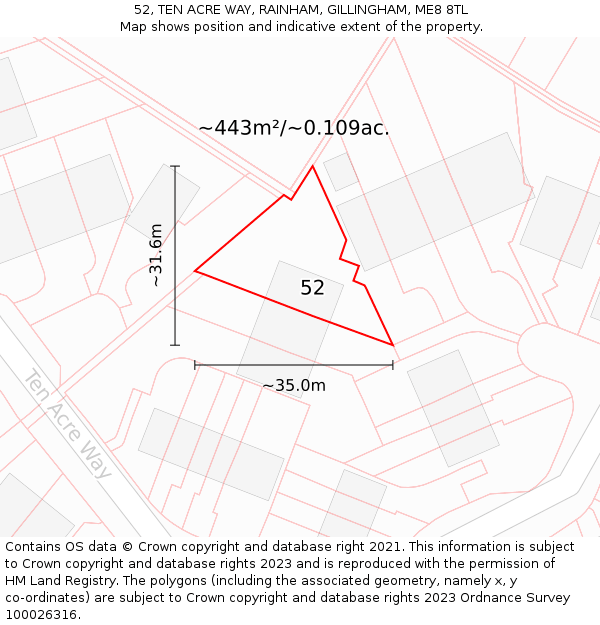 52, TEN ACRE WAY, RAINHAM, GILLINGHAM, ME8 8TL: Plot and title map