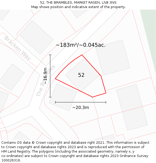 52, THE BRAMBLES, MARKET RASEN, LN8 3NS: Plot and title map