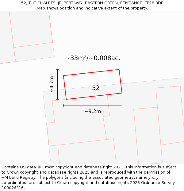 52, THE CHALETS, JELBERT WAY, EASTERN GREEN, PENZANCE, TR18 3DP: Plot and title map