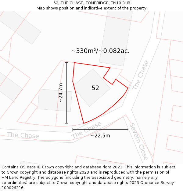 52, THE CHASE, TONBRIDGE, TN10 3HR: Plot and title map