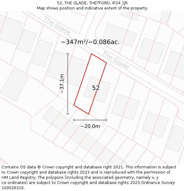 52, THE GLADE, THETFORD, IP24 1JR: Plot and title map