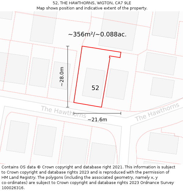52, THE HAWTHORNS, WIGTON, CA7 9LE: Plot and title map