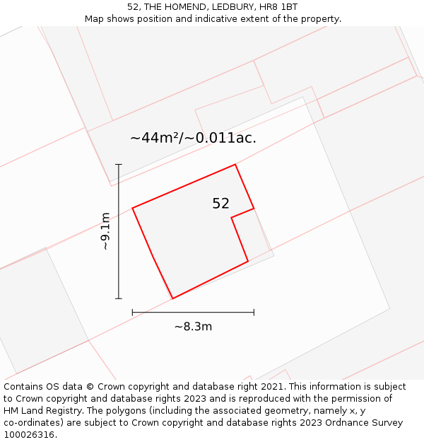 52, THE HOMEND, LEDBURY, HR8 1BT: Plot and title map