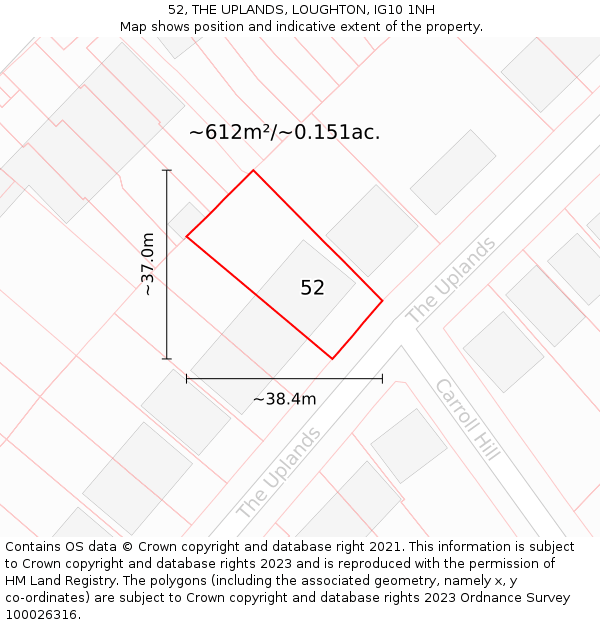 52, THE UPLANDS, LOUGHTON, IG10 1NH: Plot and title map