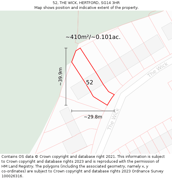 52, THE WICK, HERTFORD, SG14 3HR: Plot and title map