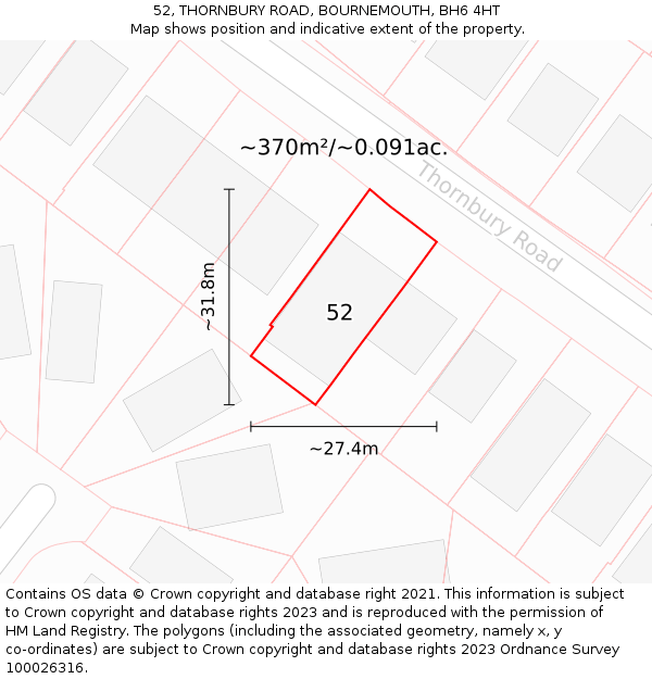 52, THORNBURY ROAD, BOURNEMOUTH, BH6 4HT: Plot and title map